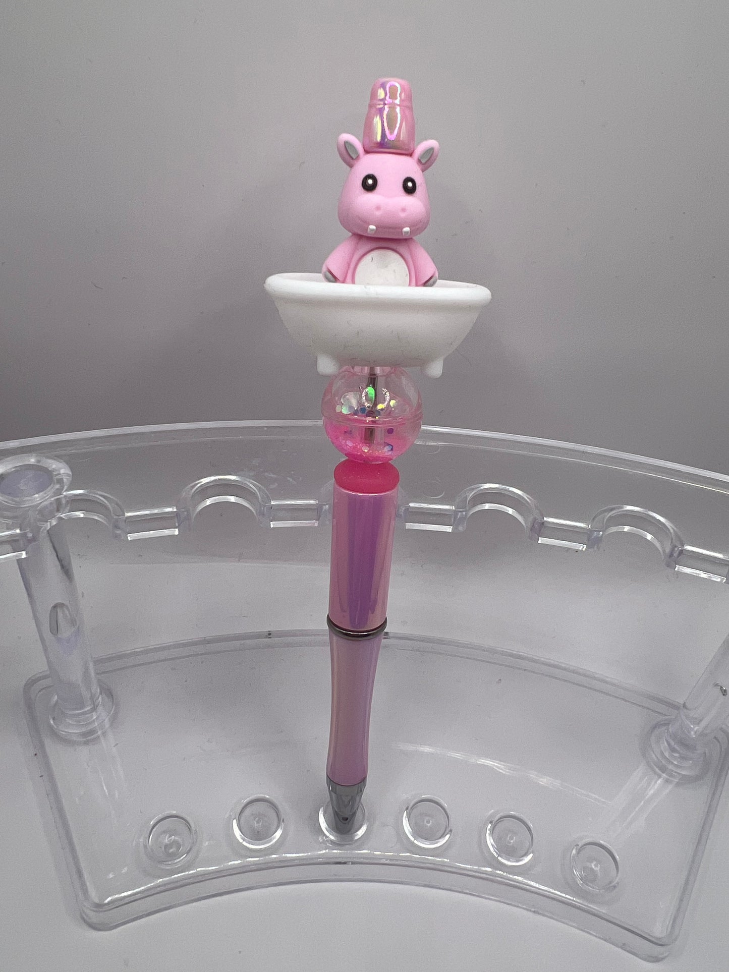 Pink hippo beaded pen