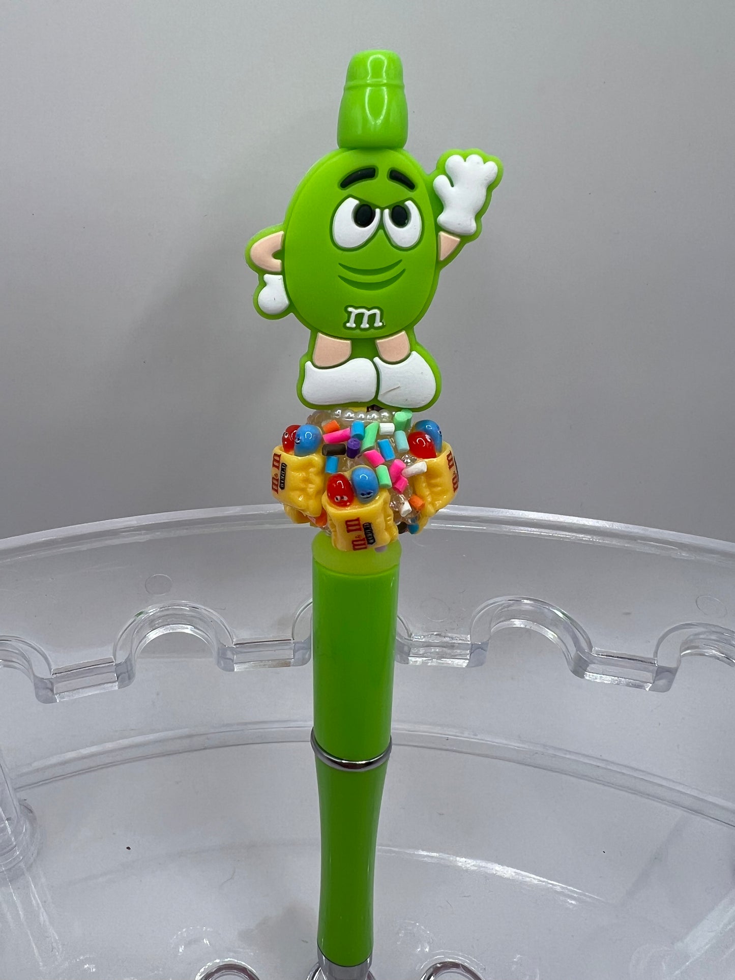 Green M & M beaded pen