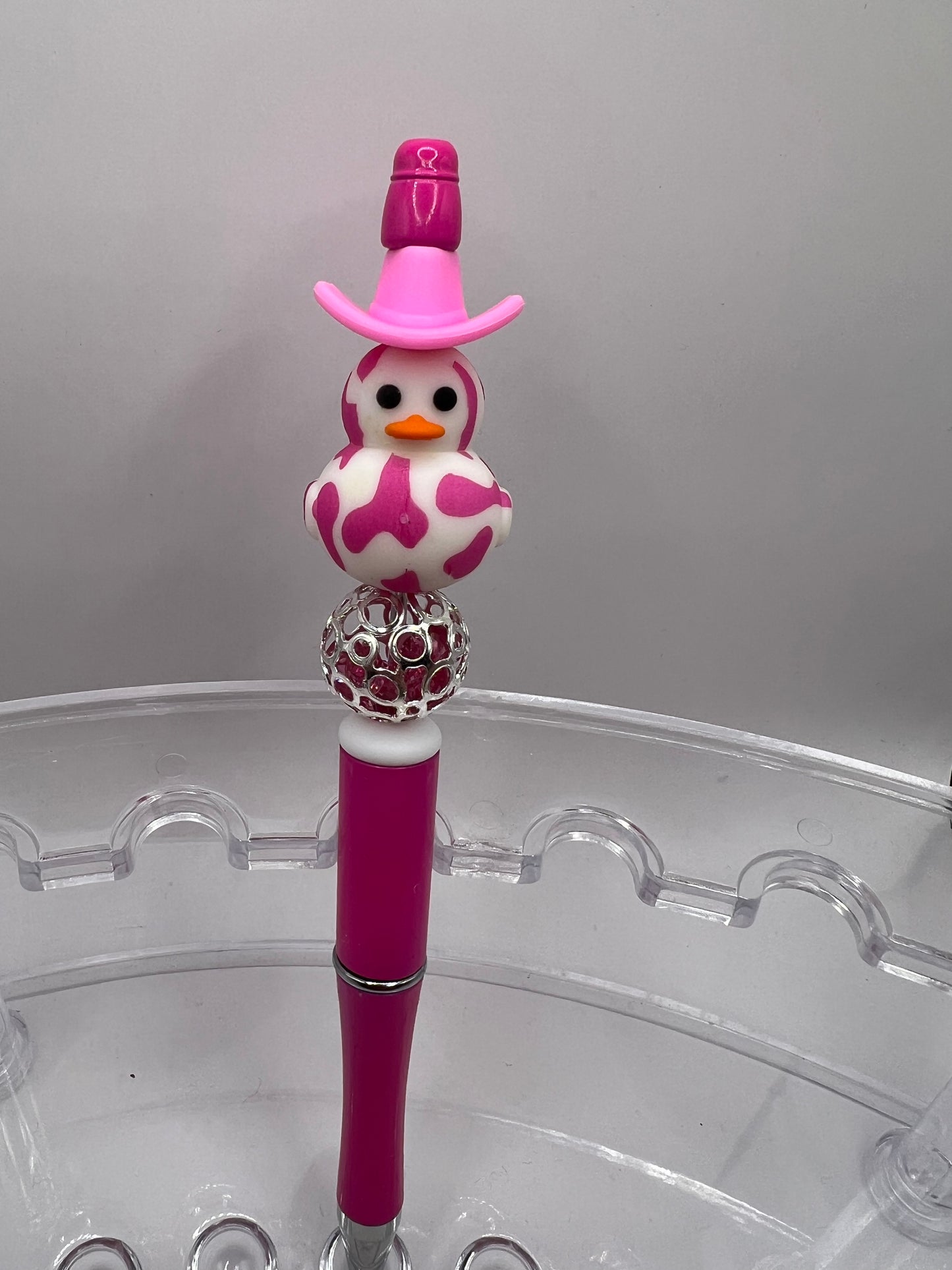 Pink duck with cowboy hat beaded pen