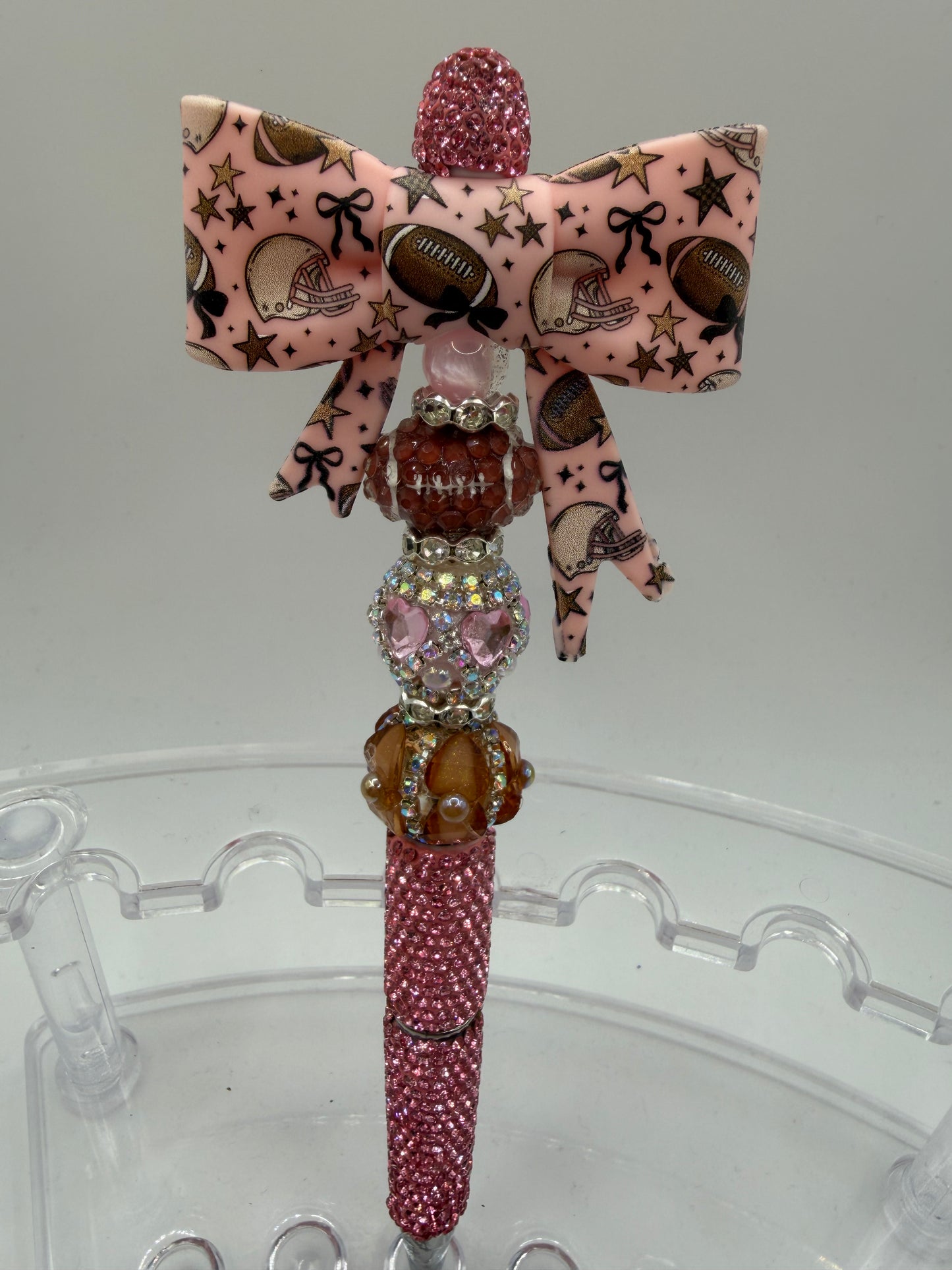 Pink Football Bow Beaded Pen