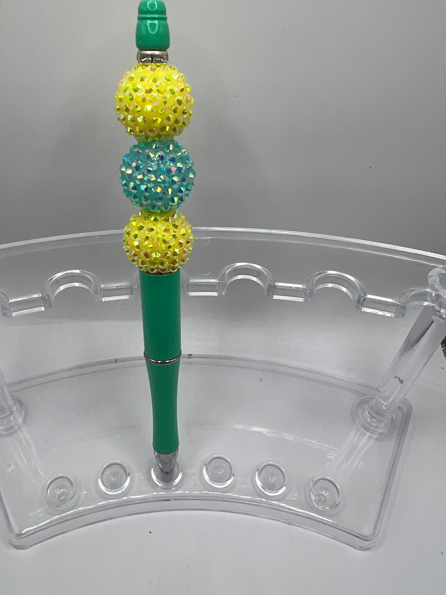 Yellow and teal Beaded Pen