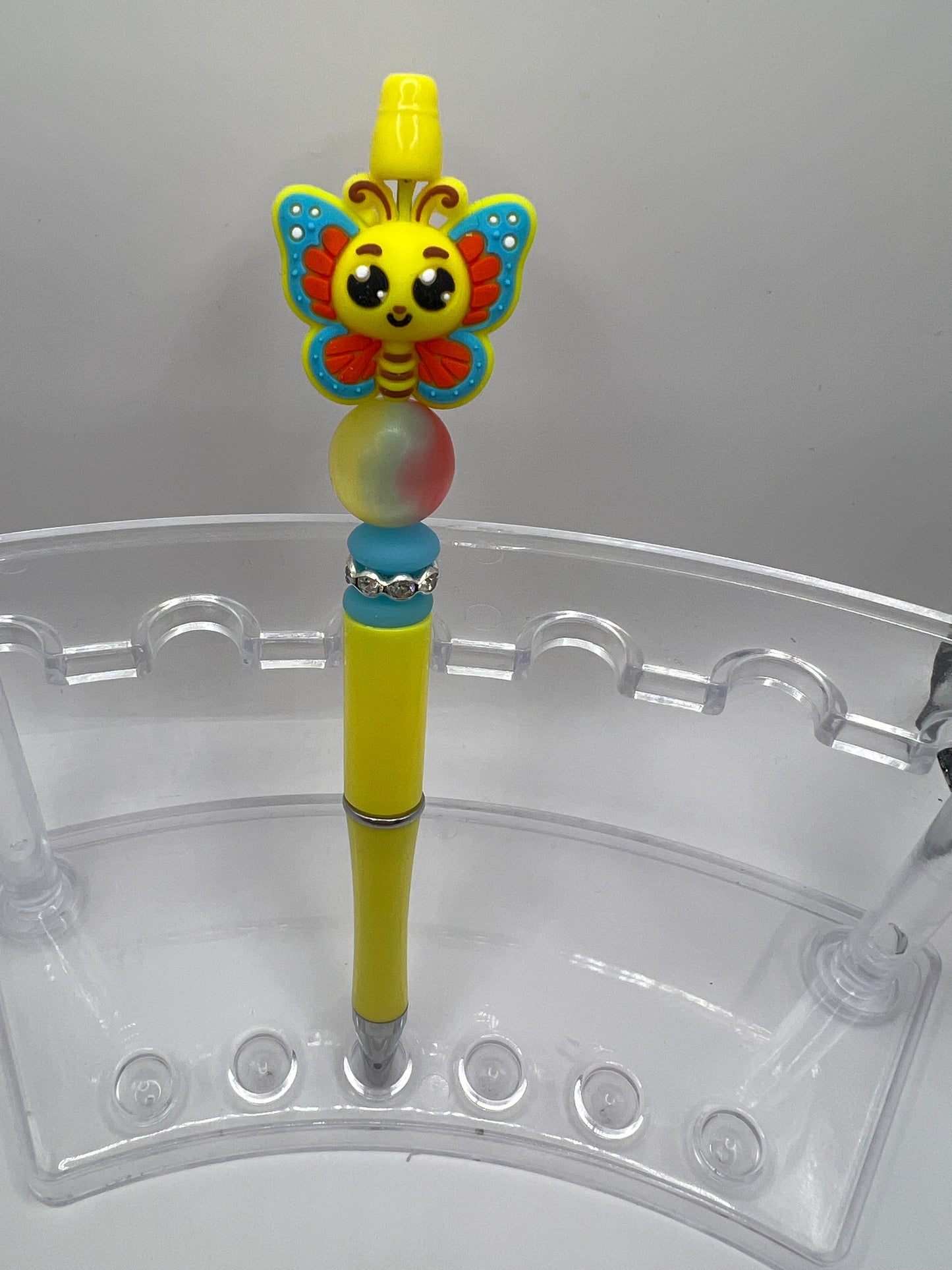 Yellow butterfly beaded pen