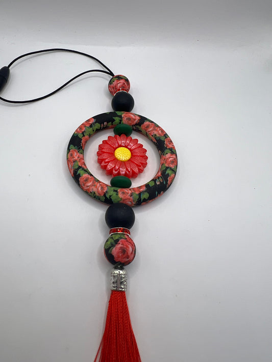 Red flower car charm or bag charm