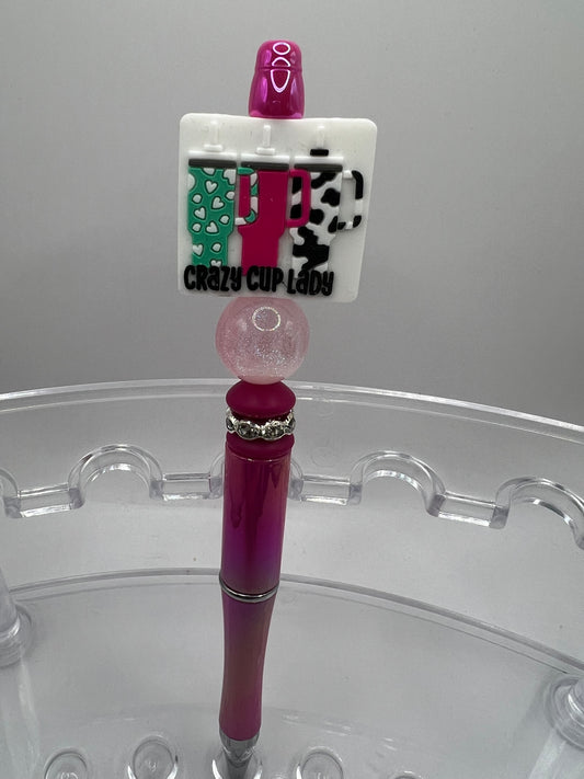 Crazy Cup Lady Beaded Pen