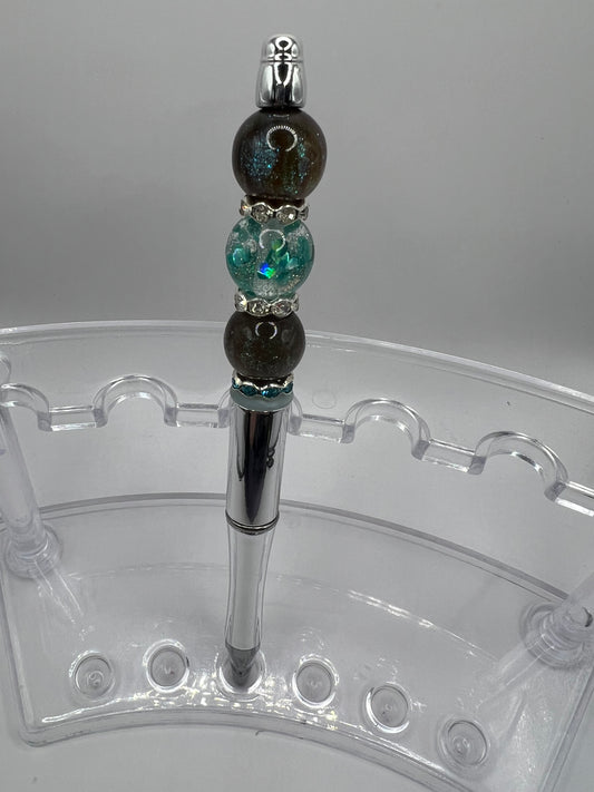 Black Teal heart pen