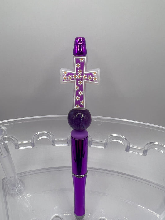 Purple cross beaded-pen