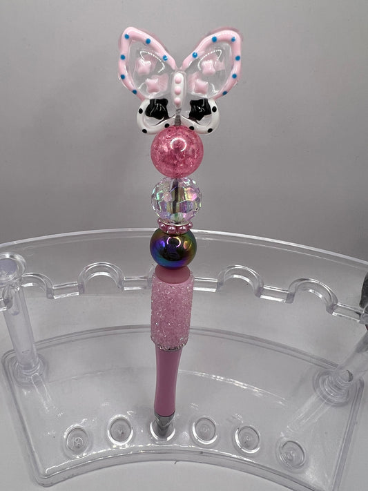 Pink butterfly beaded pen