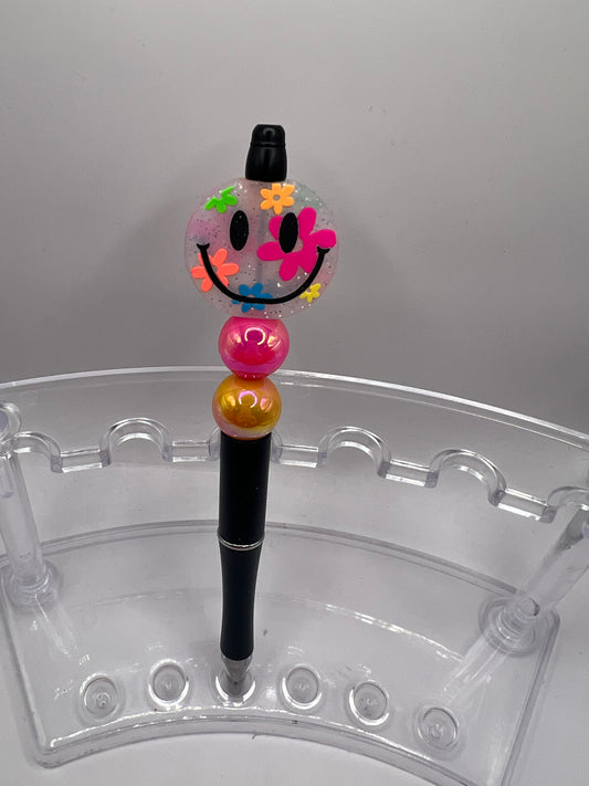 Neon smiley face beaded pen