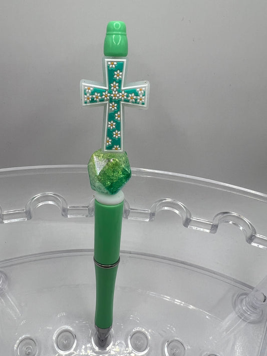 Green Cross beaded pen