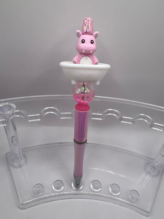 Pink hippo beaded pen