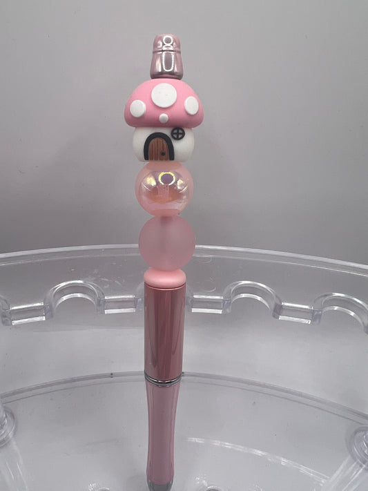 Pink mushroom beaded pen