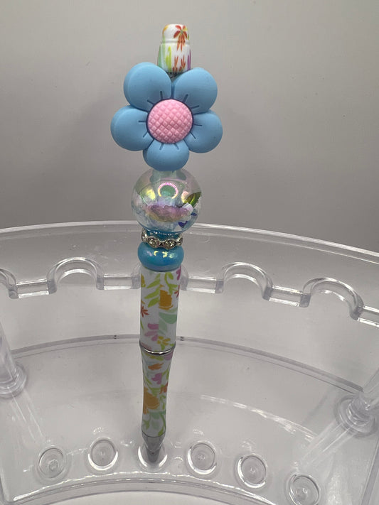 Blue Flower Beaded Pen