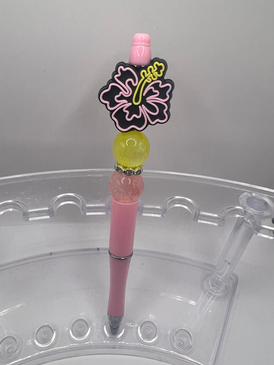 Pink and yellow flower Beaded Pen