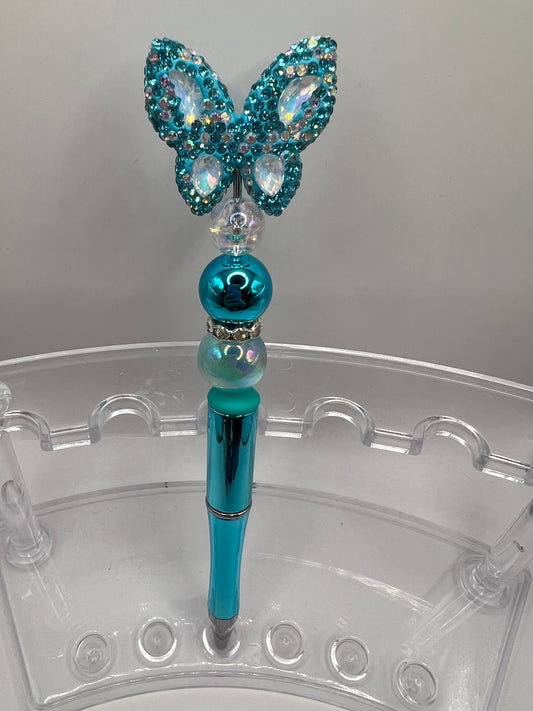Teal butterfly Beaded Pen