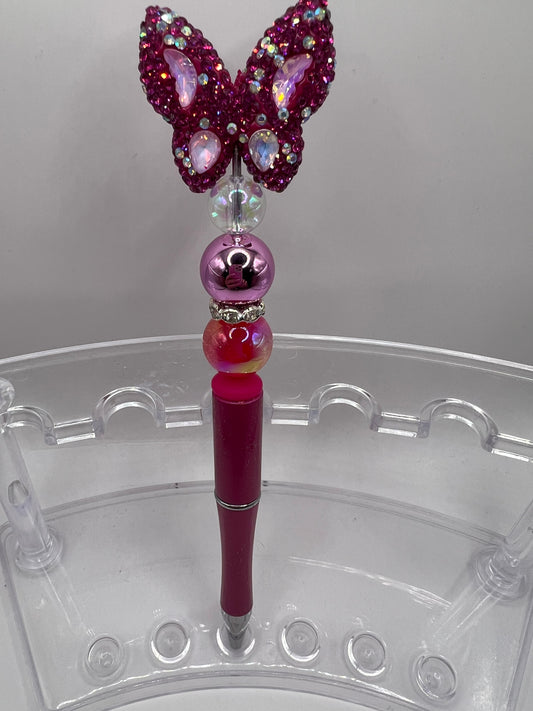 Pink butterfly Beaded Pen