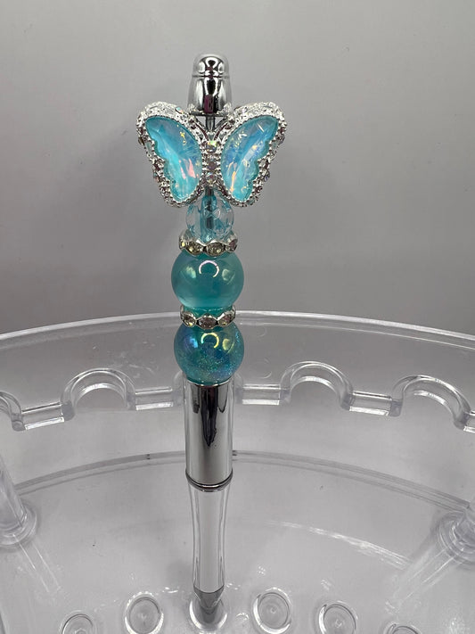 Teal butterfly sparkling Beaded Pen
