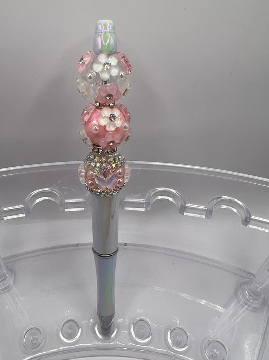 Pink and white flowers Beaded Pen