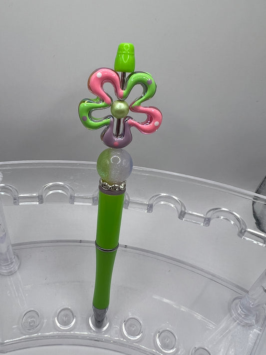Pink lime, green and purple flower Beaded Pen
