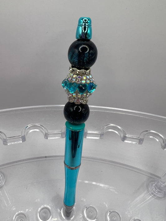 Teal and black pen Beaded Pen