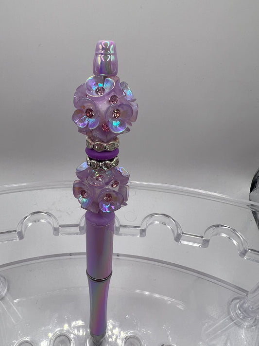 Purple Flower Beaded Pen