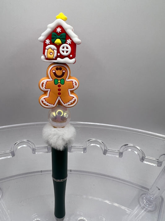 Gingerbread man with removable pen, topper house Beaded Pen