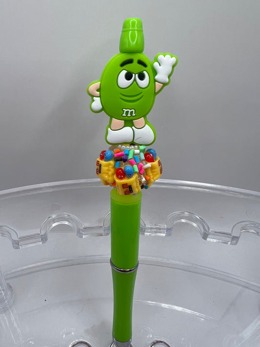Green M & M beaded pen
