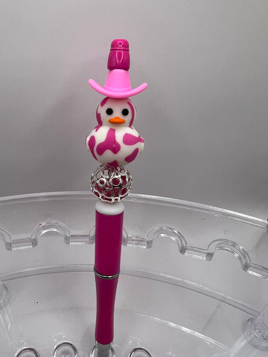 Pink duck with cowboy hat beaded pen