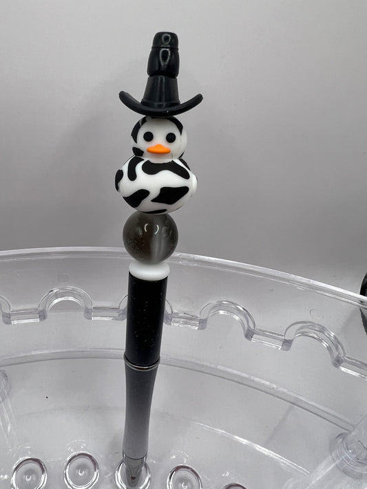 Black duck with cowboy hat beaded pen