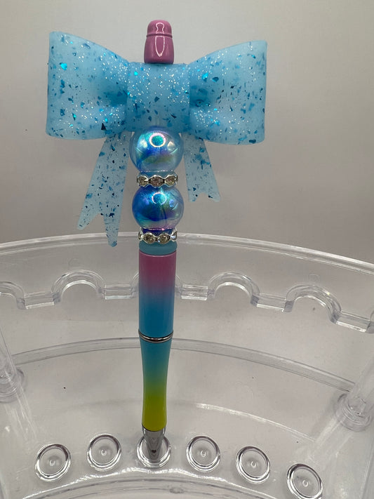 Blue sparkly Bow  beaded pen