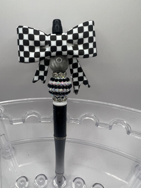 Black and white Bow  beaded pen