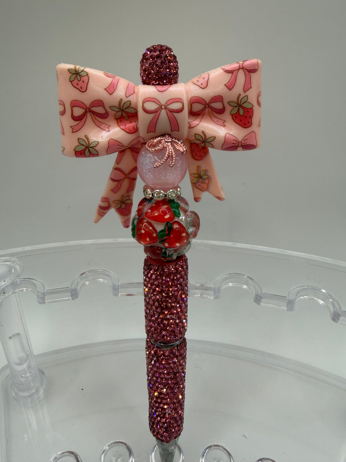 Strawberry Bow Beaded Pen