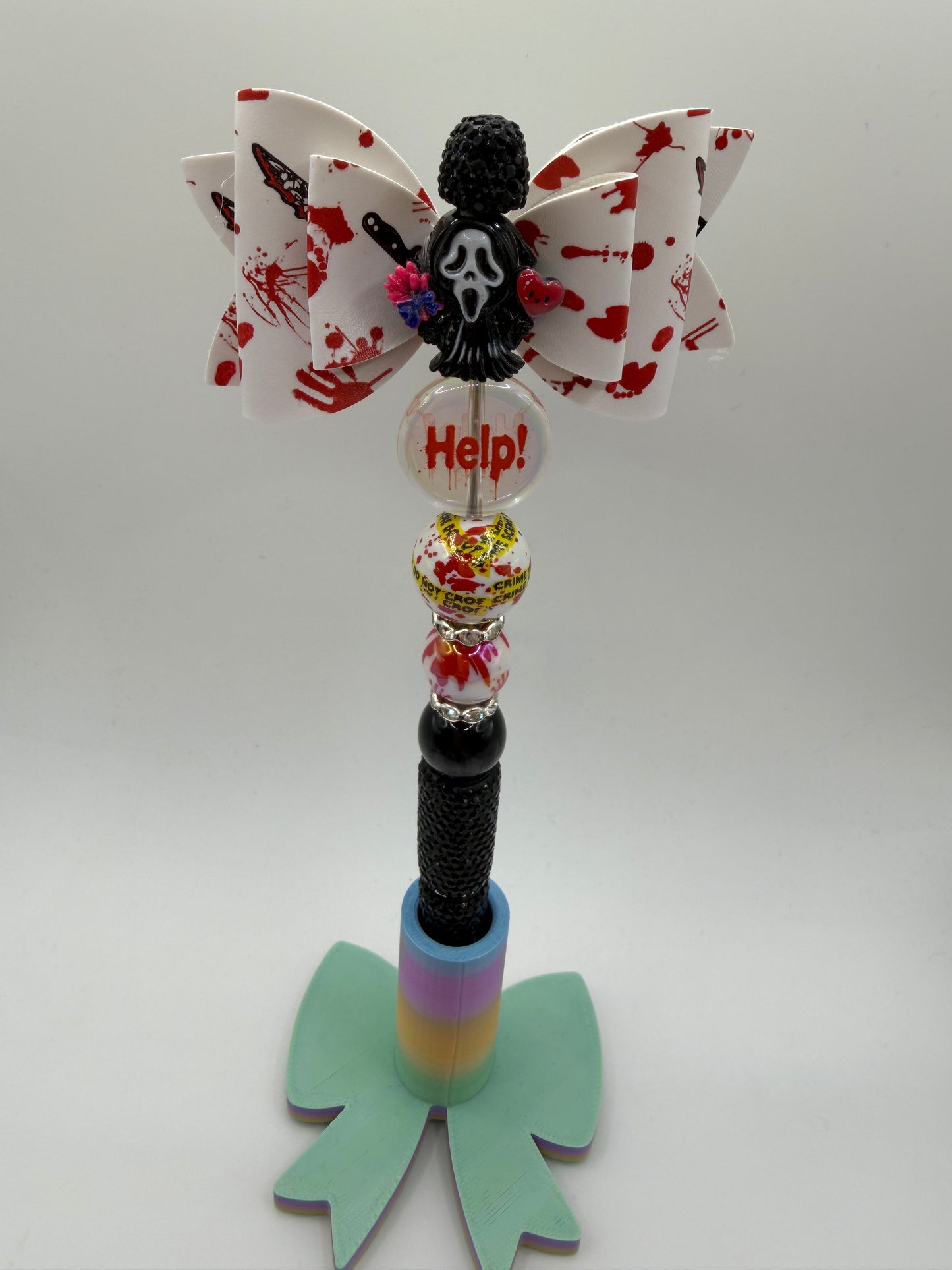 Ghost Face Bow Beaded Pen