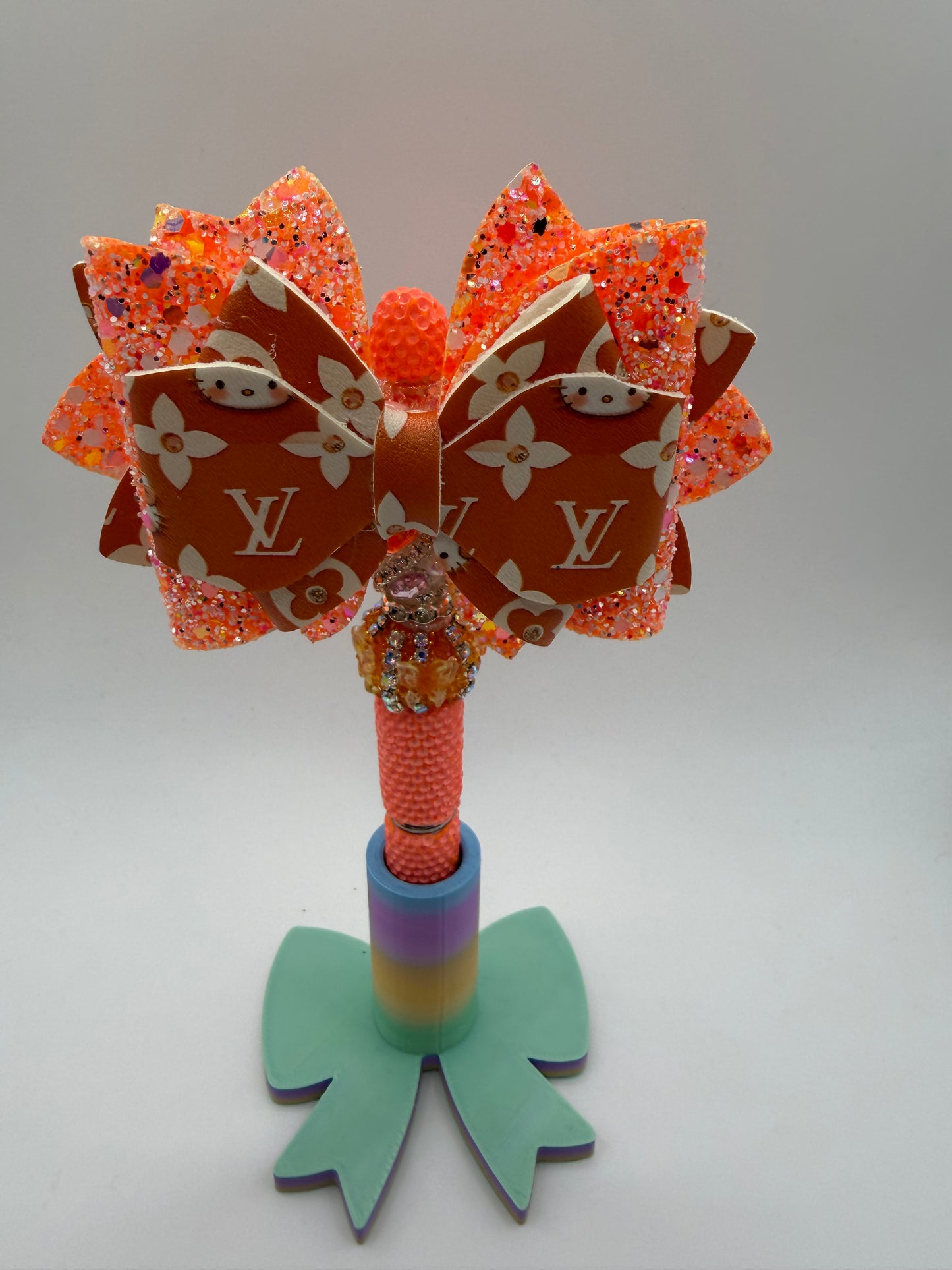 Coral Hello Kitty Bow Beaded Pen