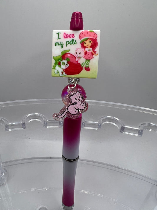 Strawberry Shortcake W/ Custard Charm Beaded Pen