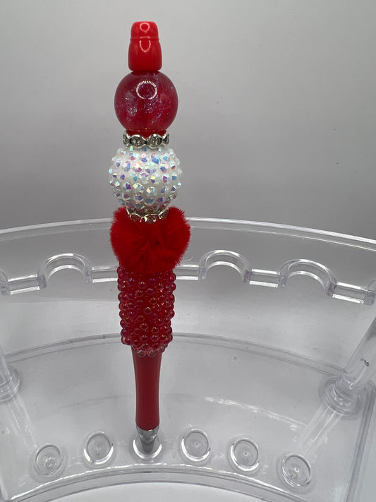 Red fluffy beaded pen