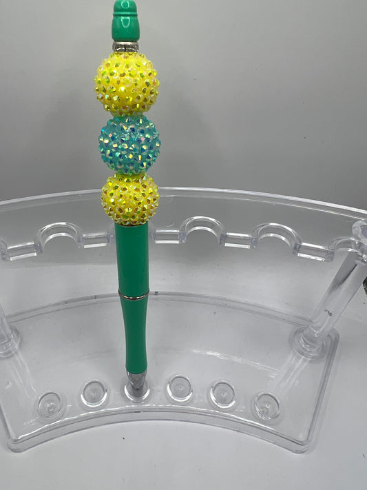 Yellow and teal Beaded Pen