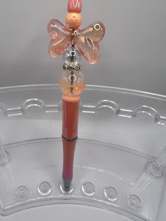 Coral Bow Beaded Pen