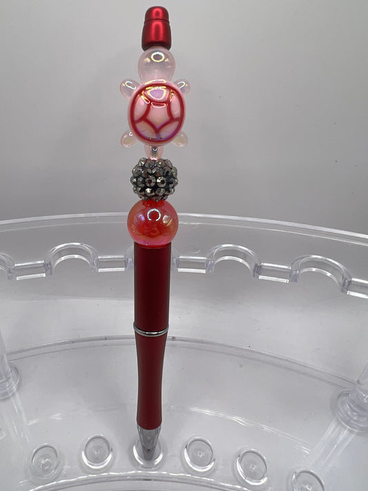 Turtle-Red Beaded Pen