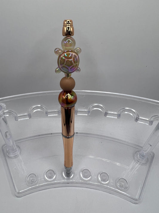 Turtle brown beaded pen