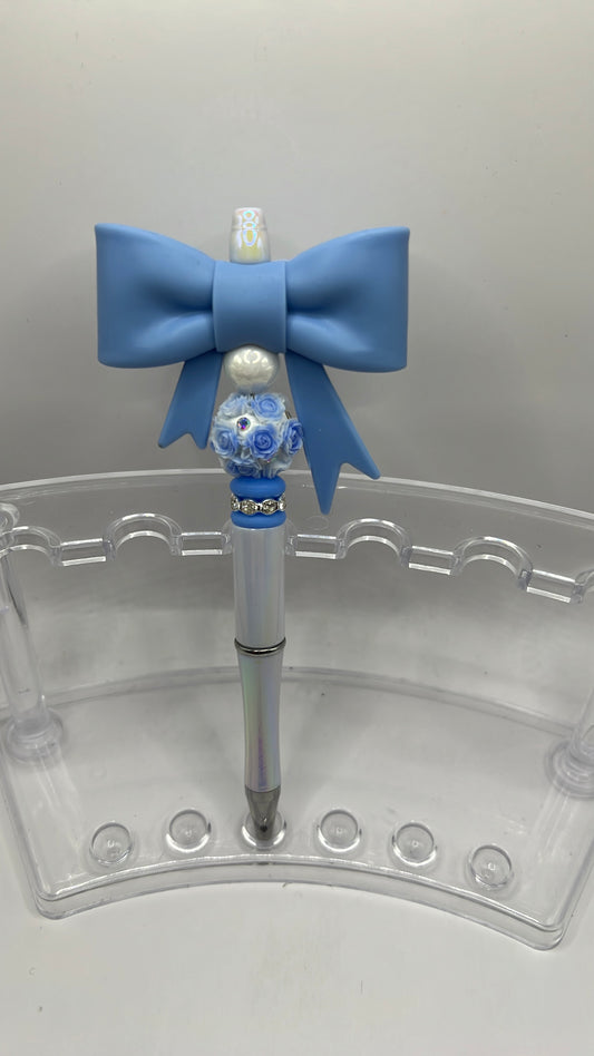 Blue bow beaded pen