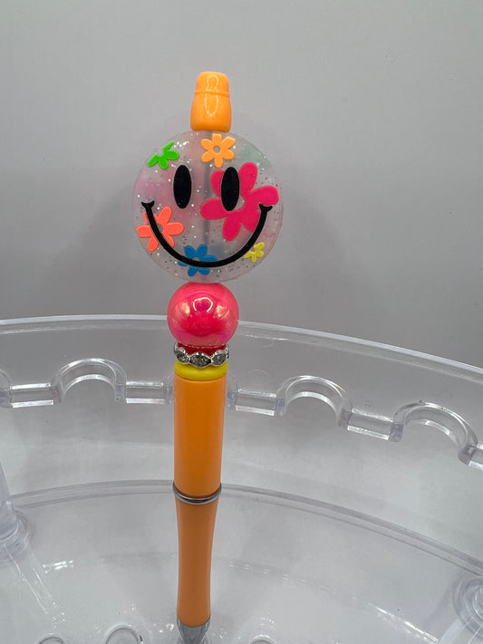 Neon Smile Face Beaded Pen