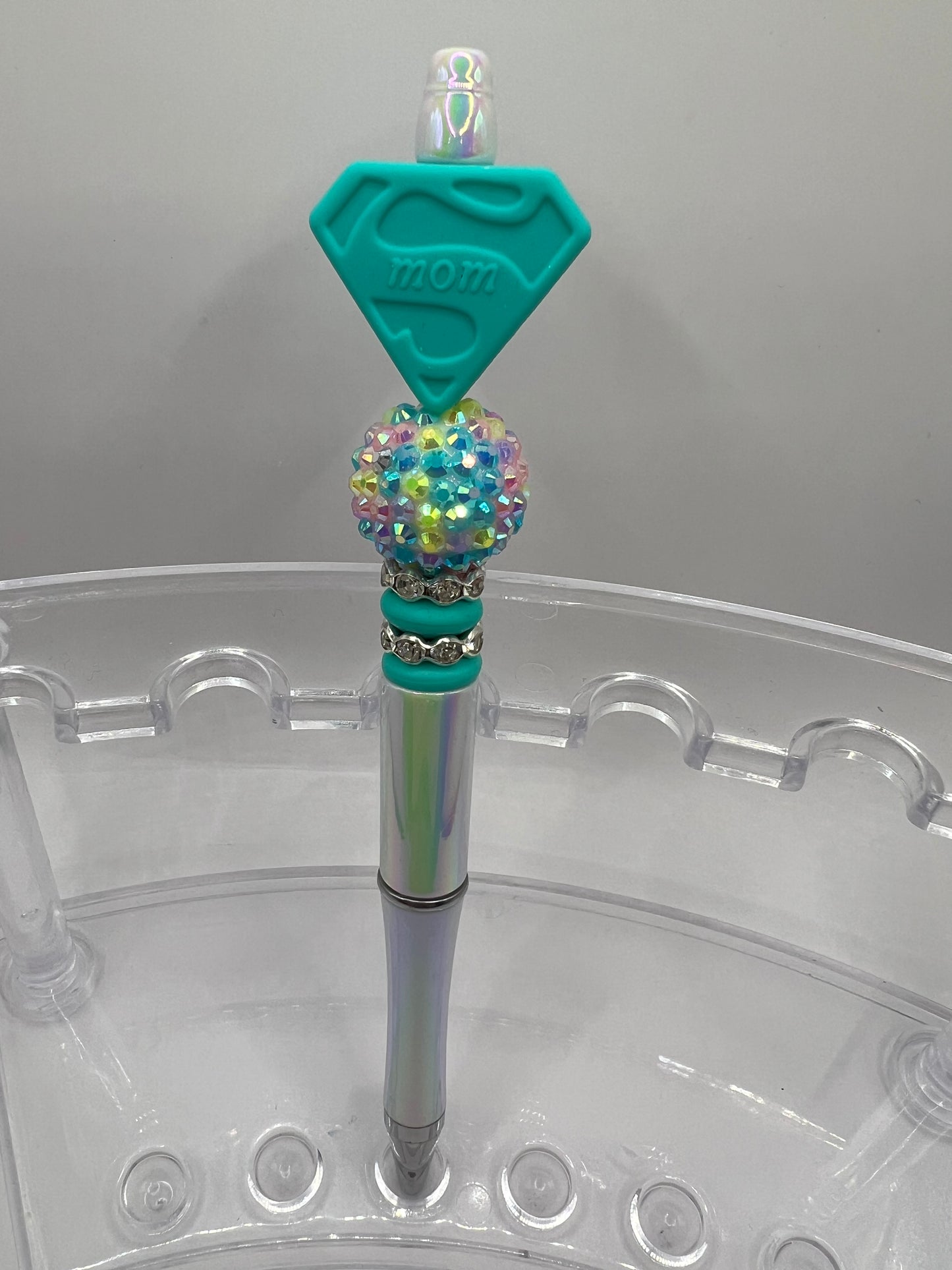 Super Mom Teal Beaded Pen