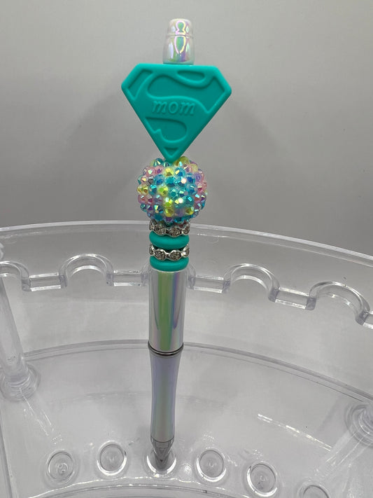 Super Mom Teal Beaded Pen