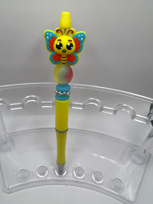 Yellow butterfly beaded pen