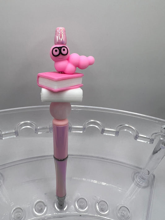 Pink bookworm beaded pen