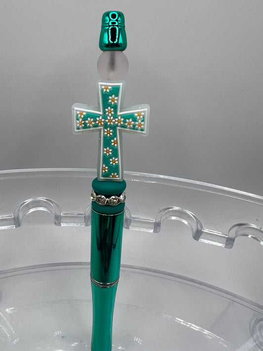 Green Cross beaded pen
